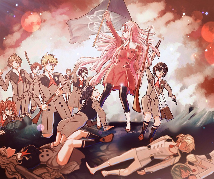 zero two, hiro, ichigo, kokoro, gorou, and 7 more (darling in the franxx and 1 more) drawn by jieqialice