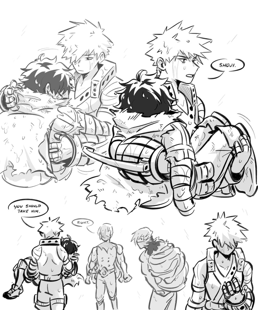midoriya izuku, bakugou katsuki, and shoji mezo (boku no hero academia) drawn by daniartonline