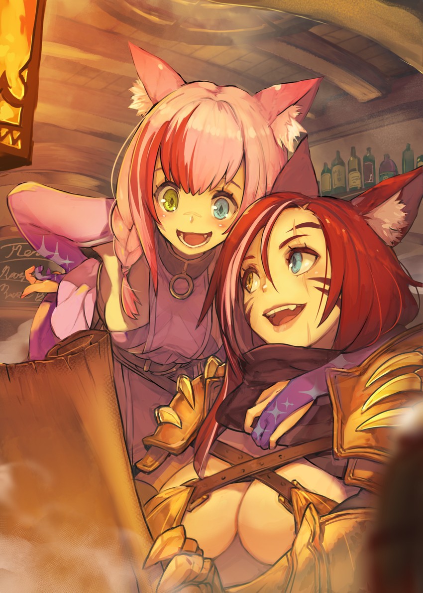 warrior of light, tayelle ebonclaw, and sabrith ebonclaw (final fantasy and 1 more) drawn by hide_(hideout)