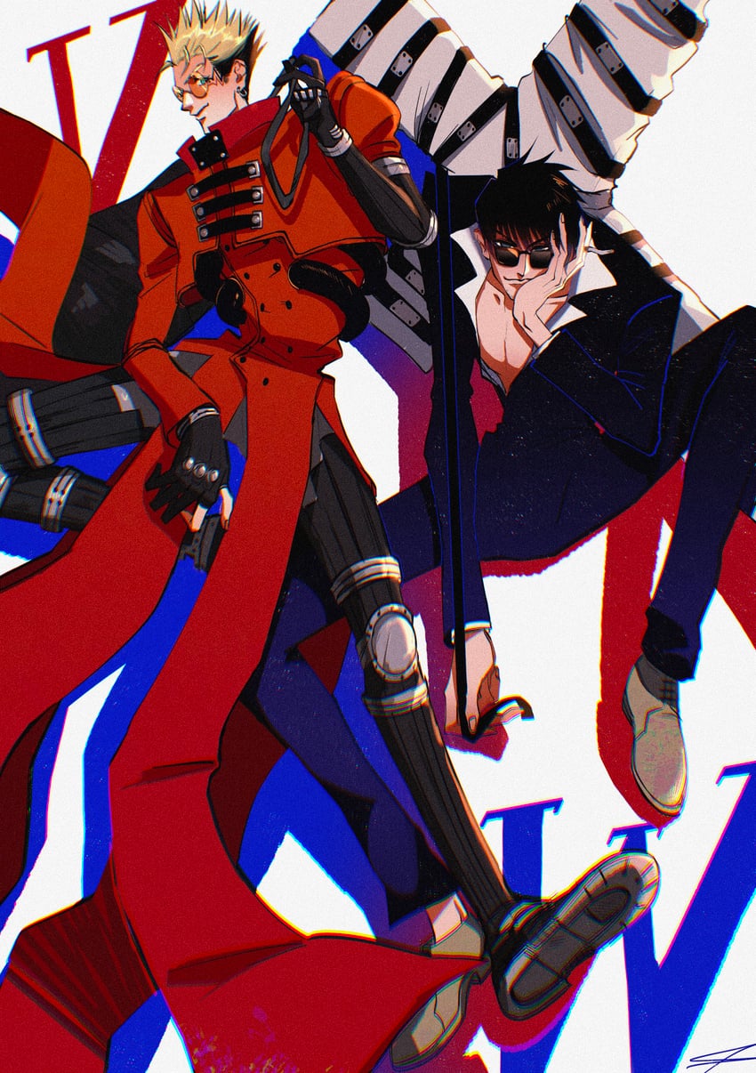 vash the stampede and nicholas d. wolfwood (trigun) drawn by mlncreature