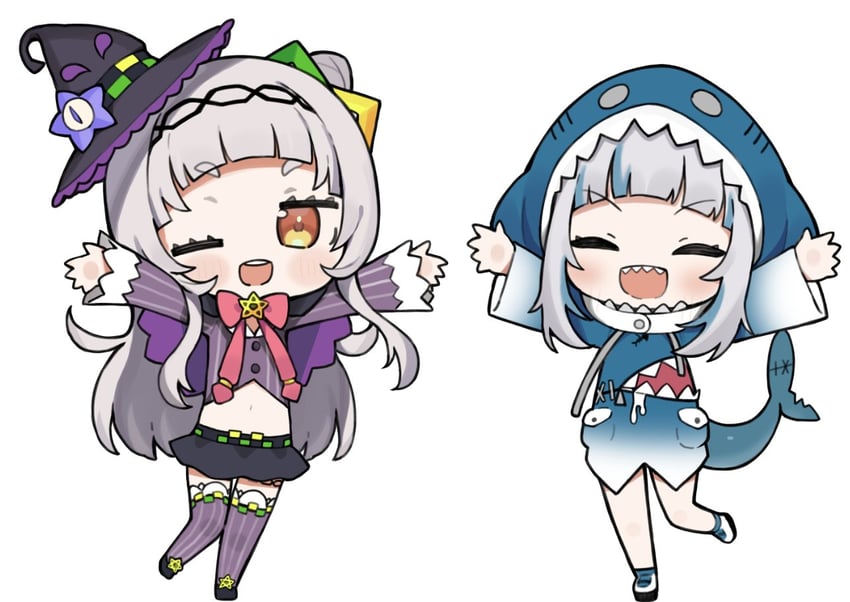 gawr gura and murasaki shion (hololive and 1 more) drawn by seramikku