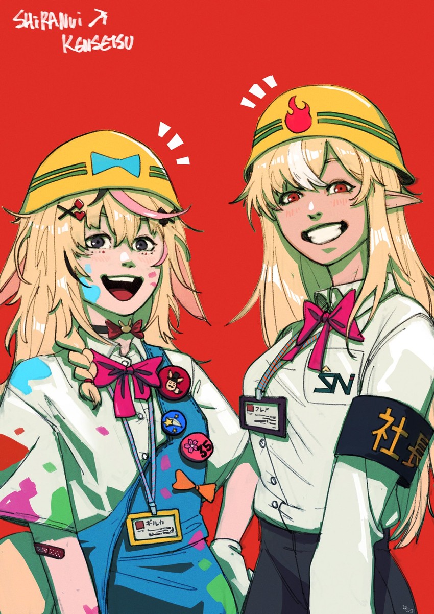 shiranui flare, omaru polka, and zain (hololive) drawn by luqosan