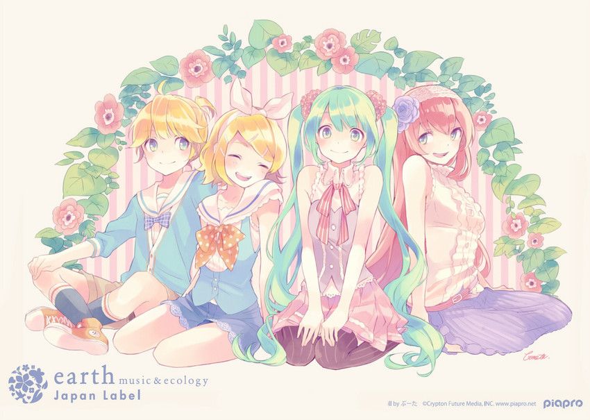 hatsune miku, kagamine rin, kagamine len, and megurine luka (vocaloid) drawn by booota