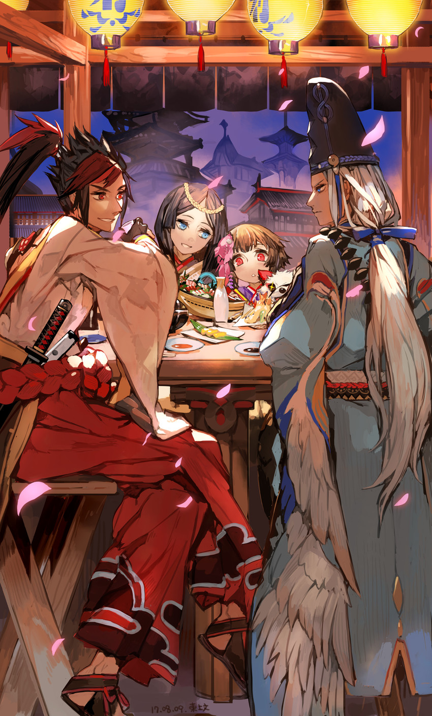 kagura, abe no seimei, yao bikuni, minamoto no hiromasa, and kohaku (onmyoji) drawn by toujou_bun