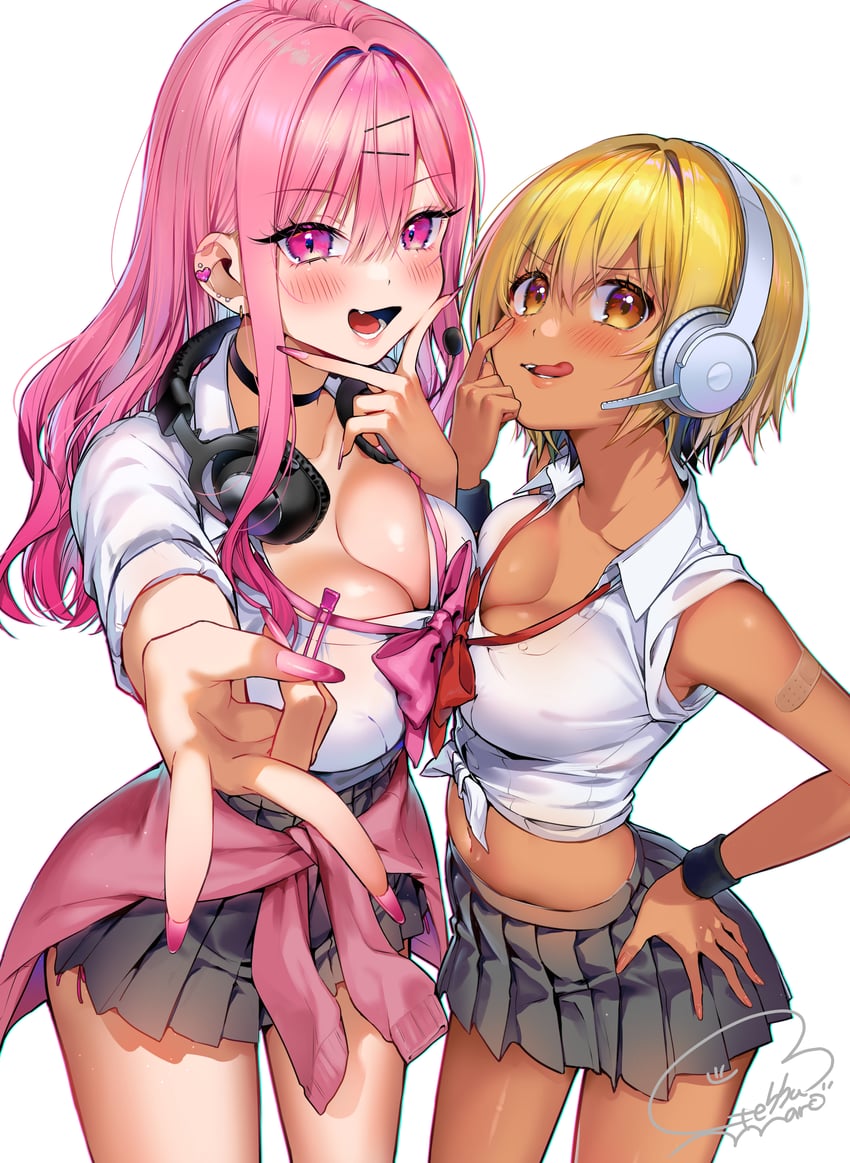 suzuki rion and kunioka yuu (gal gamer ni homeraretai) drawn by geshumaro