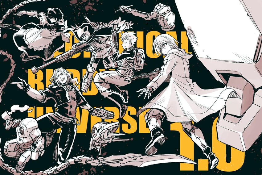 blau, shu, queenie, diva duo, hawkeyes, and 1 more (mechanical buddy universe) drawn by kato_takuji