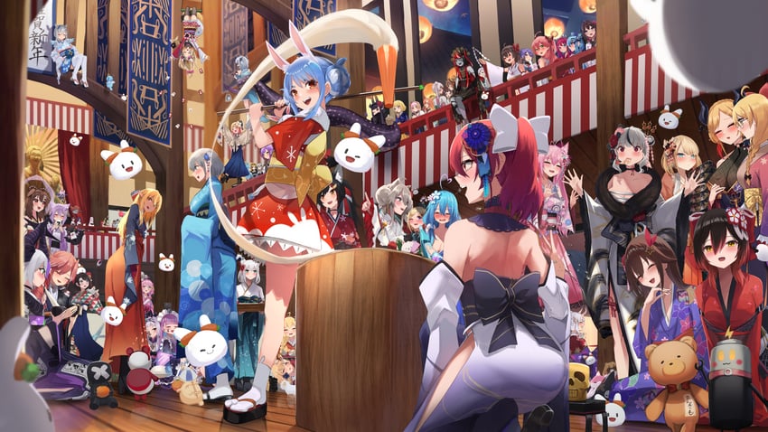 gawr gura, houshou marine, shirakami fubuki, hoshimachi suisei, mori calliope, and 97 more (hololive and 2 more) drawn by amane_sora