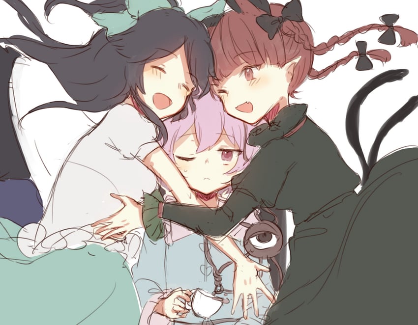 komeiji satori, kaenbyou rin, and reiuji utsuho (touhou) drawn by chieezuik