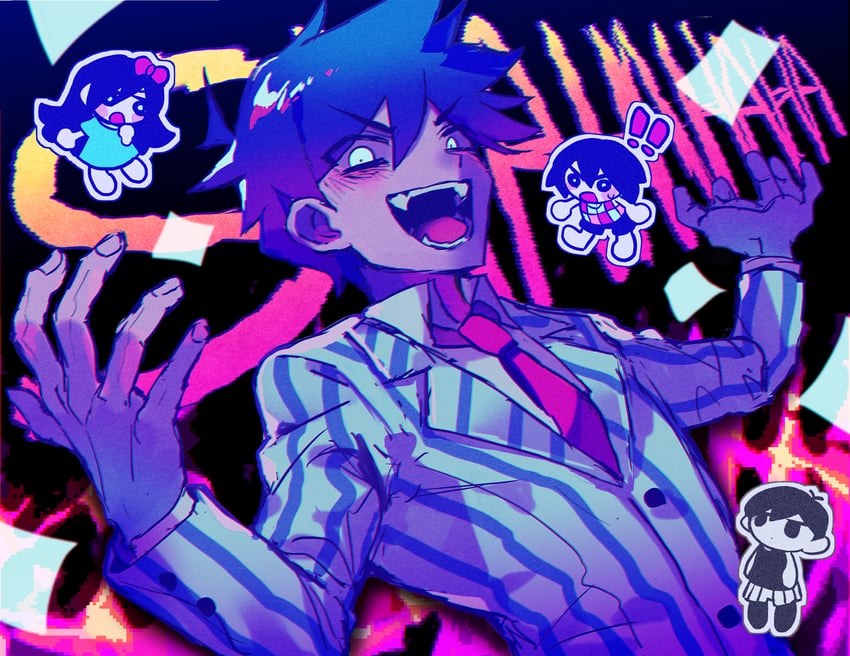 omori, aubrey, kel, hero, and bossman hero (omori) drawn by fuji_den_fujiko