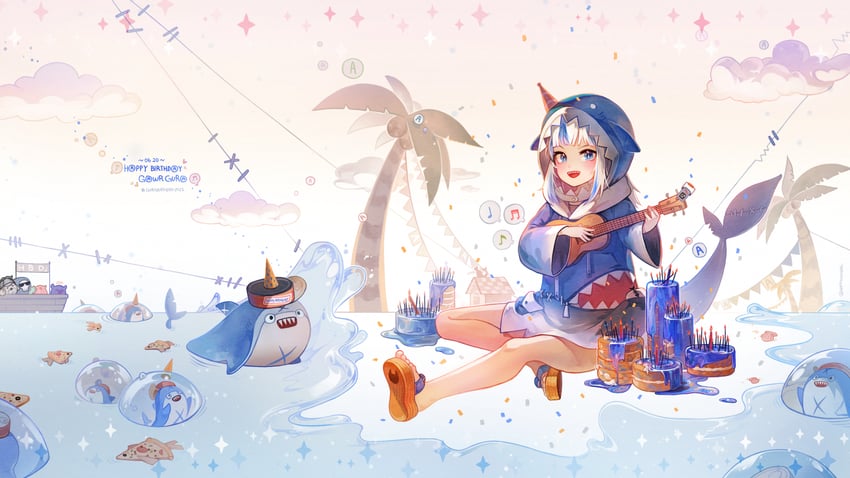 gawr gura, takodachi, bloop, kfp employee, investigator, and 1 more (hololive and 1 more) drawn by happyongdal