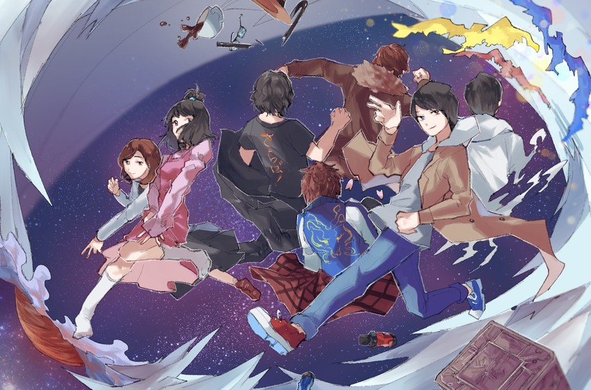 kiryuu sento, banjou ryuuga, isurugi souichi, himuro gentoku, sawatari kazumi, and 3 more (kamen rider and 1 more) drawn by chikichi