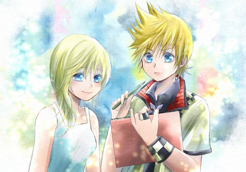 roxas and namine (kingdom hearts and 1 more) drawn by runa_(ren_rainfall)