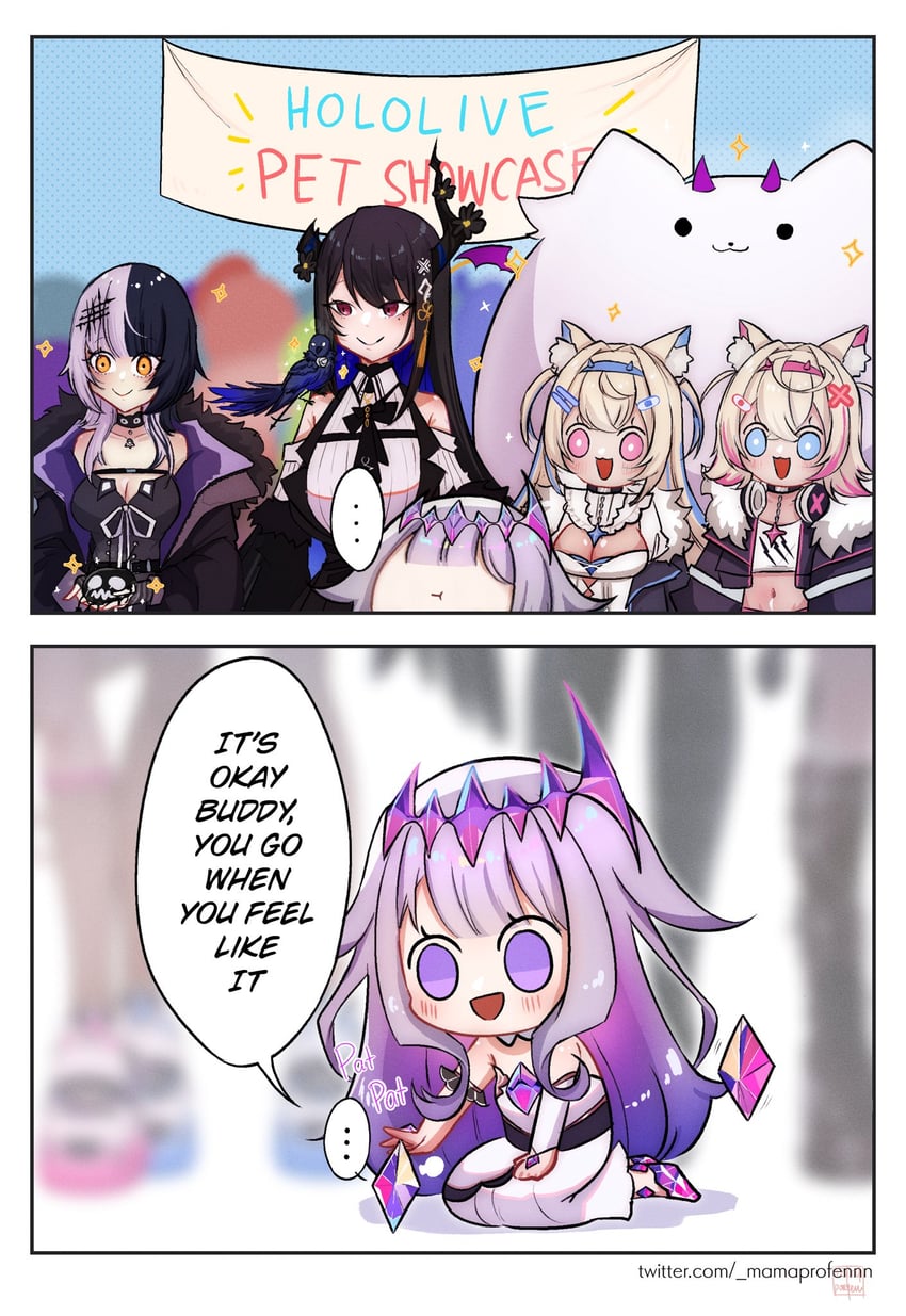 shiori novella, nerissa ravencroft, fuwawa abyssgard, mococo abyssgard, koseki bijou, and 3 more (hololive and 2 more) drawn by mamaprofennn
