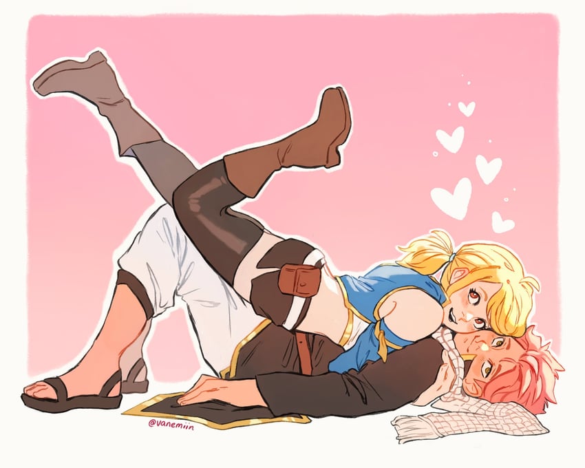 lucy heartfilia and natsu dragneel (fairy tail) drawn by vanemiin