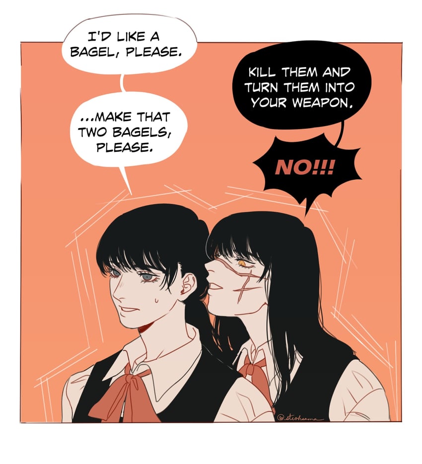 yoru and mitaka asa (chainsaw man and 1 more) drawn by steohsama