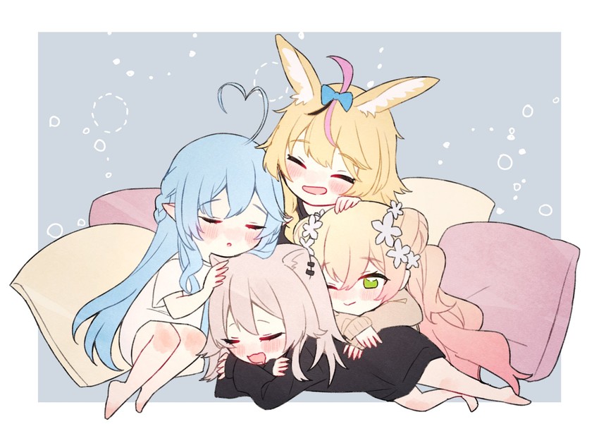 yukihana lamy, shishiro botan, omaru polka, and momosuzu nene (hololive) drawn by neru_(flareuptf1)