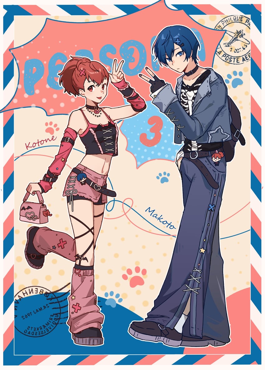 yuuki makoto and shiomi kotone (persona and 2 more) drawn by gegeblue