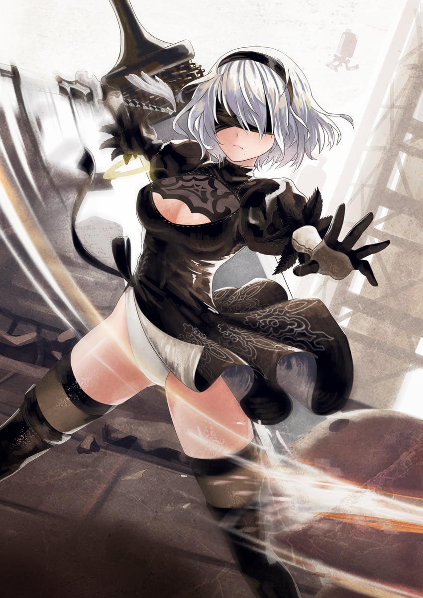 2b, pod, and machine (nier and 1 more) drawn by kai_ai