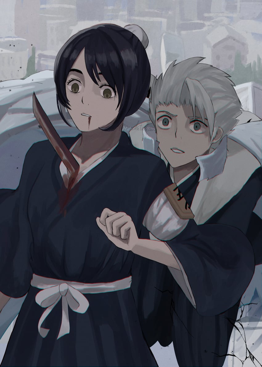 hitsugaya toushirou and hinamori momo (bleach) drawn by meffi-ranndo