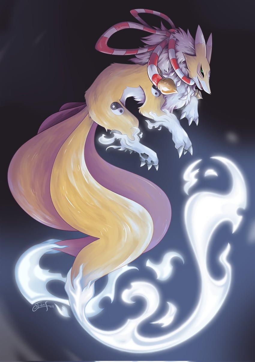 kyuubimon (digimon) drawn by inkefall