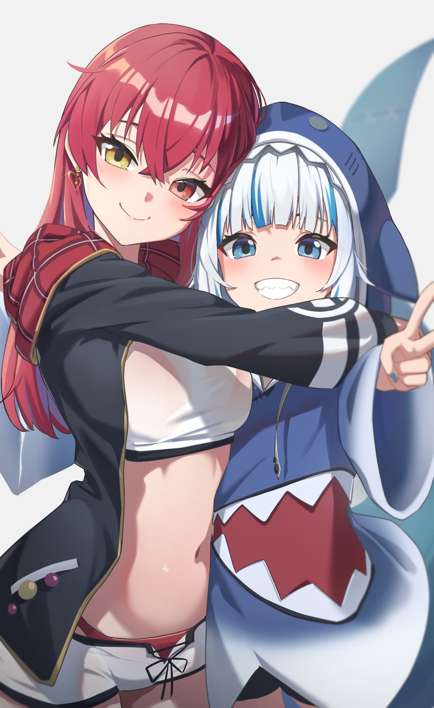 houshou marine and gawr gura (hololive and 2 more) drawn by reulem