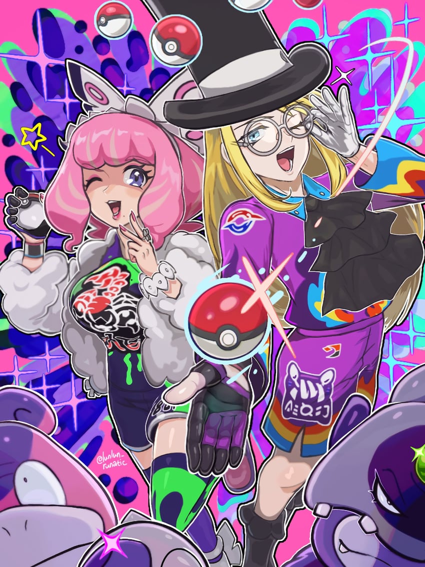 klara, avery, galarian slowbro, and galarian slowking (pokemon and 1 more) drawn by runachikku