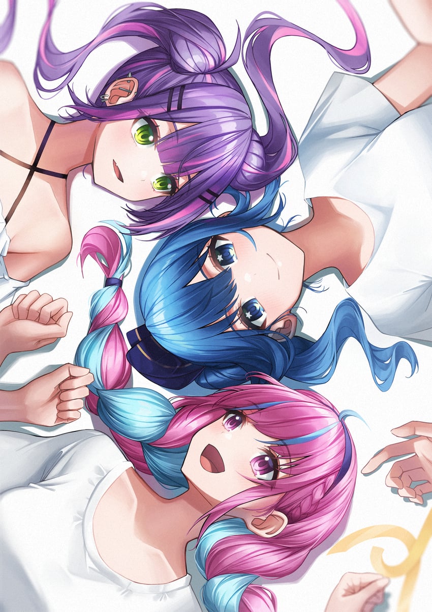 hoshimachi suisei, minato aqua, and tokoyami towa (hololive) drawn by sora_(men0105)