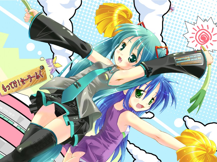 hatsune miku, izumi konata, and hiiragi tsukasa (vocaloid and 1 more) drawn by nashigo