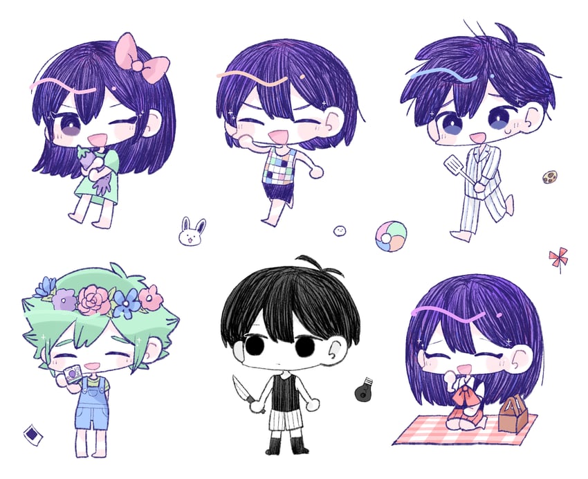 omori, basil, aubrey, mari, kel, and 4 more (omori) drawn by hapipipp