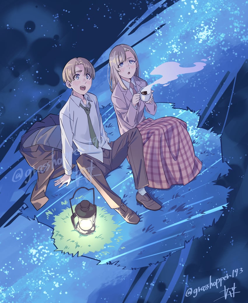 armin arlert and annie leonhart (shingeki no kyojin) drawn by grasshopper193