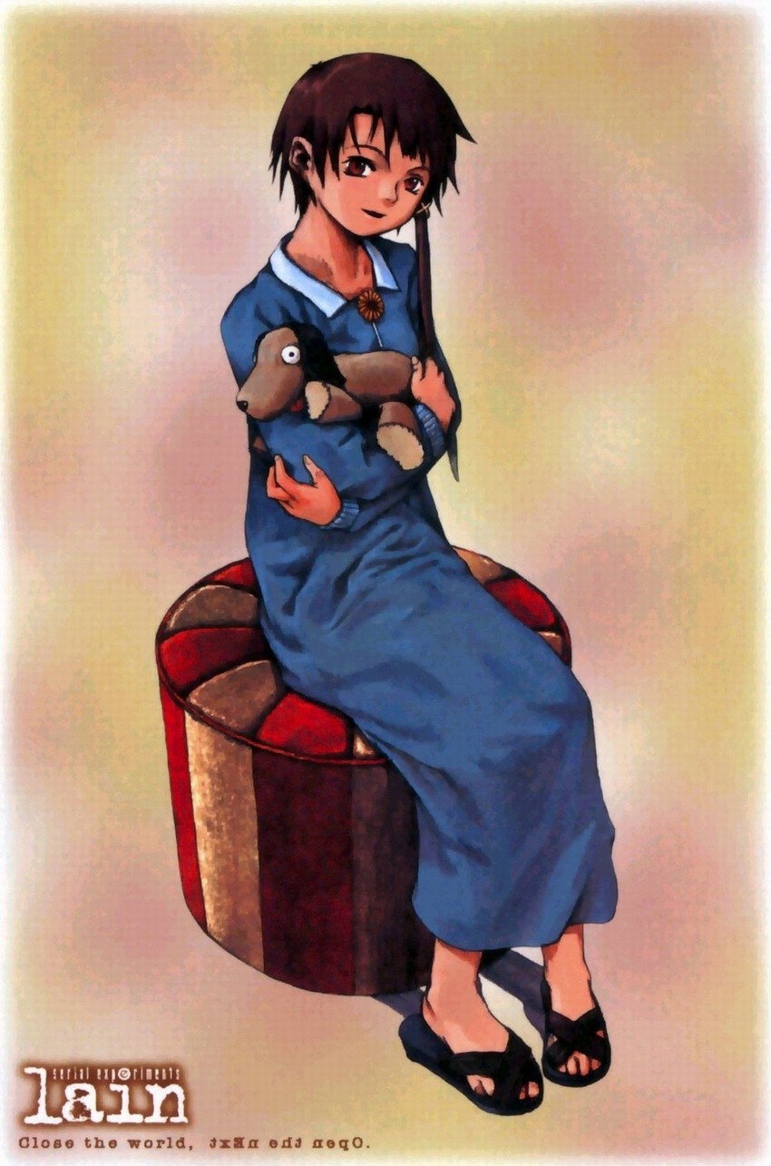 iwakura lain and bike-chan (serial experiments lain) drawn by abe_yoshitoshi