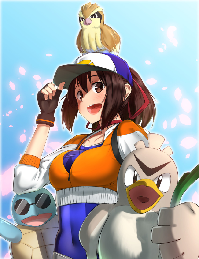 ise, squirtle, female protagonist, pidgey, and farfetch'd (kantai collection and 2 more) drawn by orange_(sal1014)
