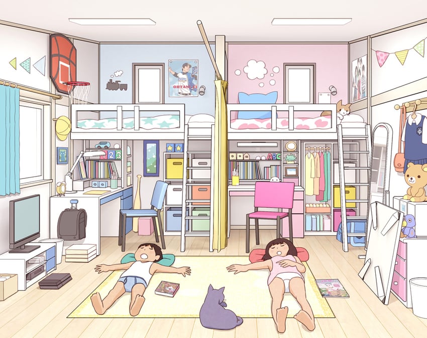 jibanyan, rilakkuma, korilakkuma, and ootani shouhei (original and 2 more) drawn by kiyo_(kyokyo1220)
