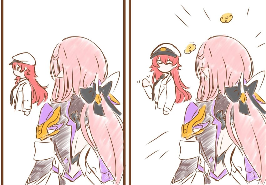 elysia and captain (honkai and 1 more) drawn by longxinxuesui