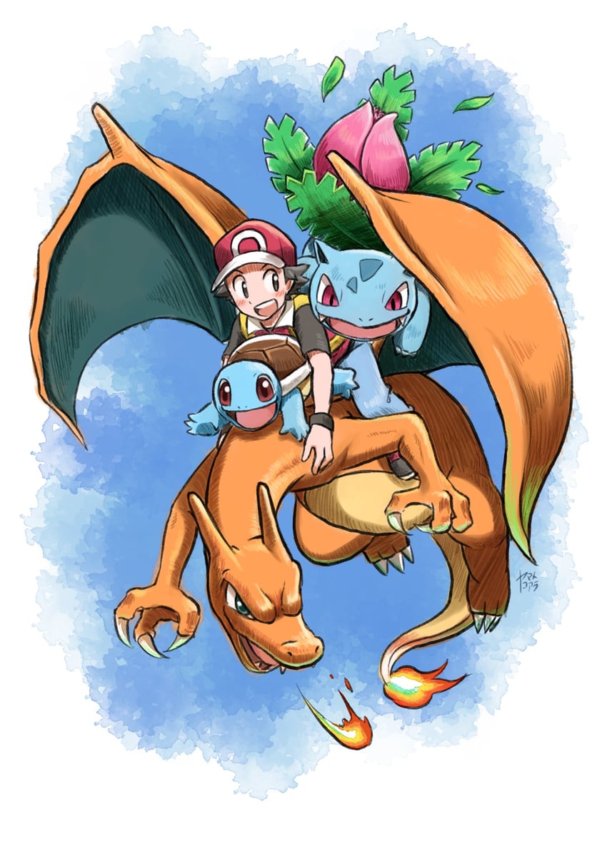 red, charizard, squirtle, and ivysaur (pokemon and 2 more) drawn by yamato_koara