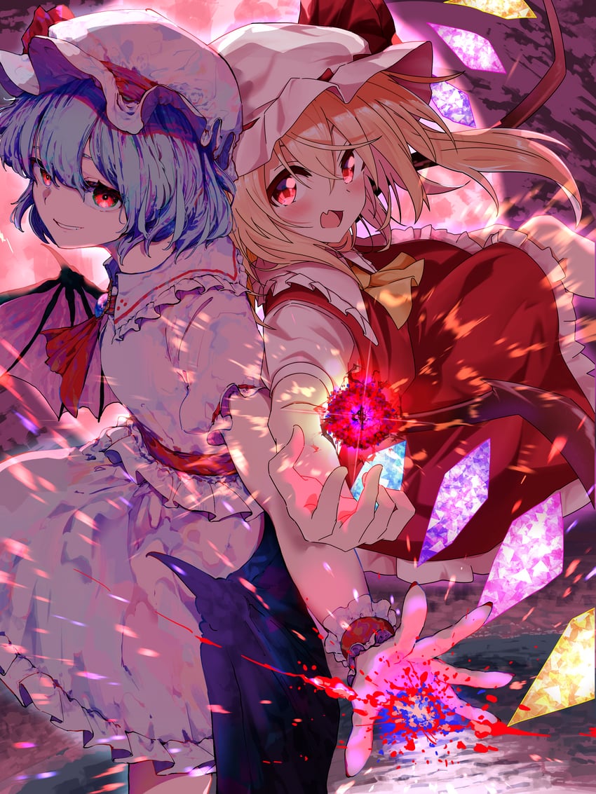 remilia scarlet and flandre scarlet (touhou) drawn by aoi_1013ss and yuara