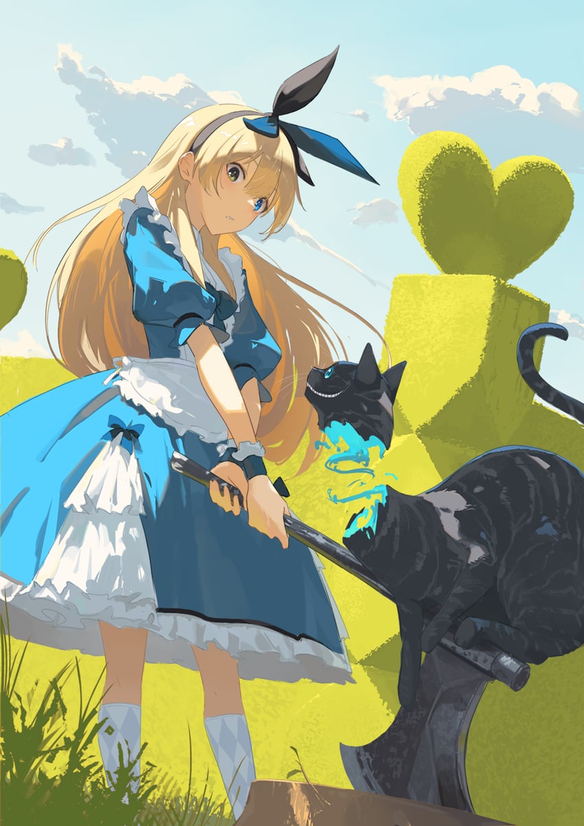 alice and cheshire cat (alice's adventures in wonderland) drawn by wakuseiy