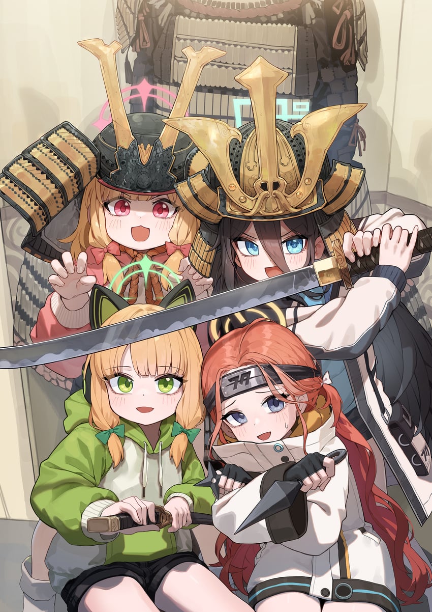 aris, momoi, midori, and yuzu (blue archive) drawn by kokukyukeo