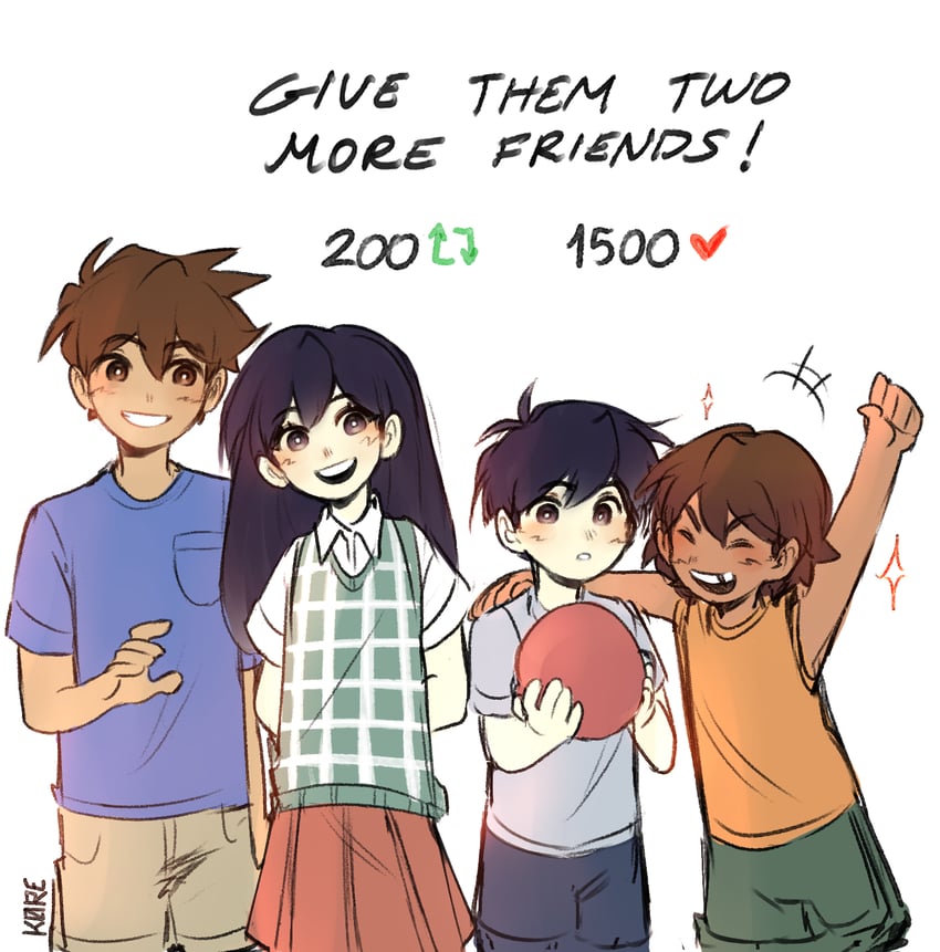 sunny, kel, mari, and hero (omori) drawn by k0re_drawings