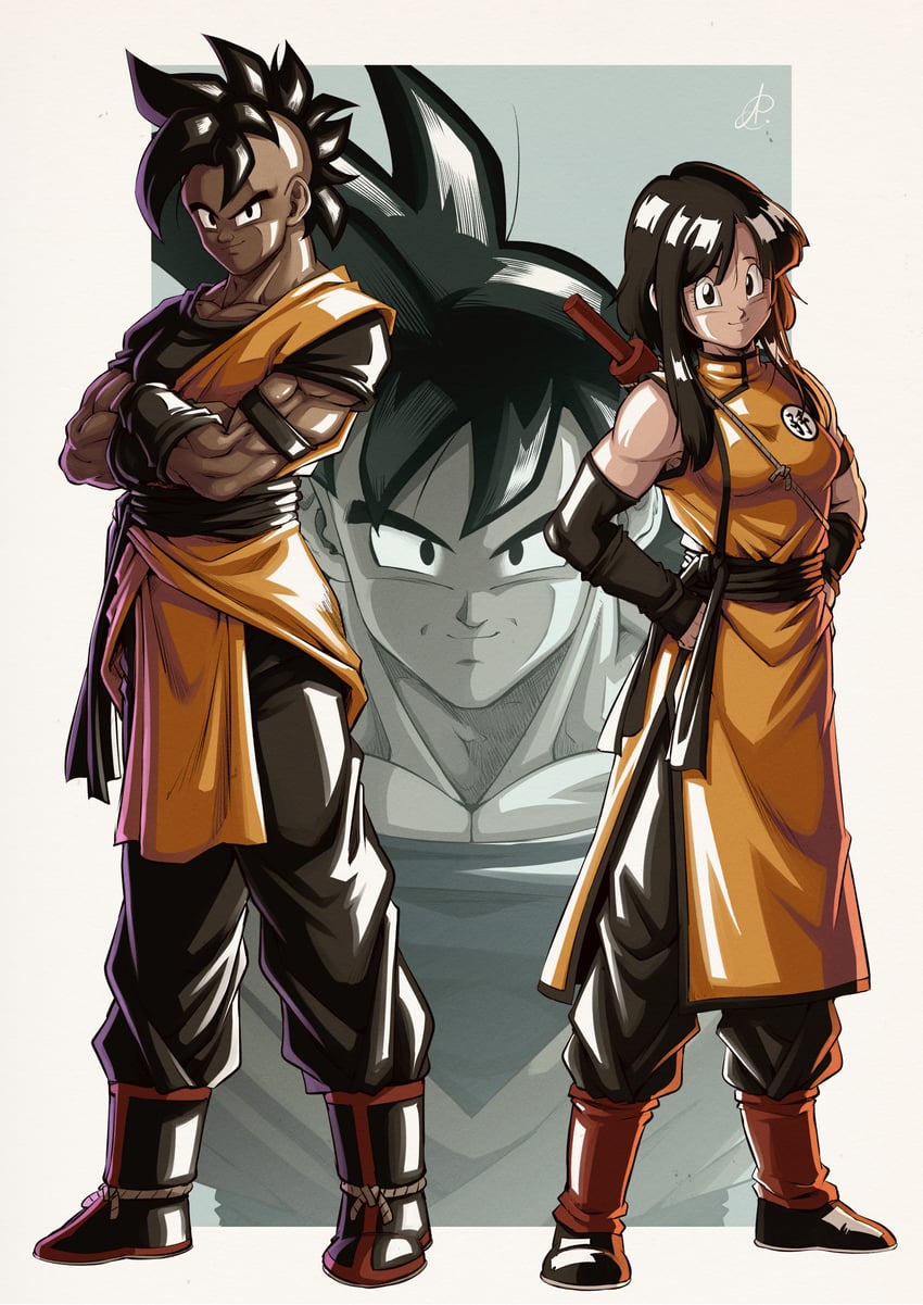 son goku, pan, and uub (dragon ball and 2 more) drawn by benoit_picard