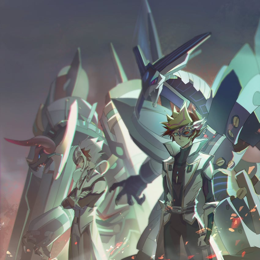 fujiki yusaku, kogami ryoken, playmaker, revolver, firewall dragon, and 2 more (yu-gi-oh! and 1 more) drawn by diffeng_cn