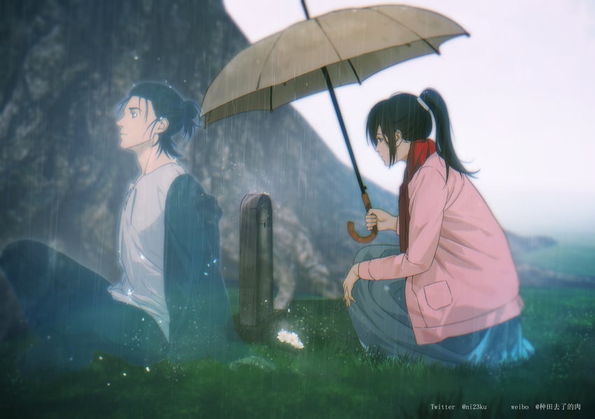 mikasa ackerman and eren yeager (shingeki no kyojin) drawn by niku_(ni23ku)