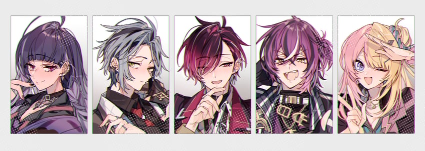 meloco kyoran, doppio dropscythe, kotoka torahime, ver vermillion, and hex haywire (nijisanji and 1 more) drawn by sapphire_(nine)