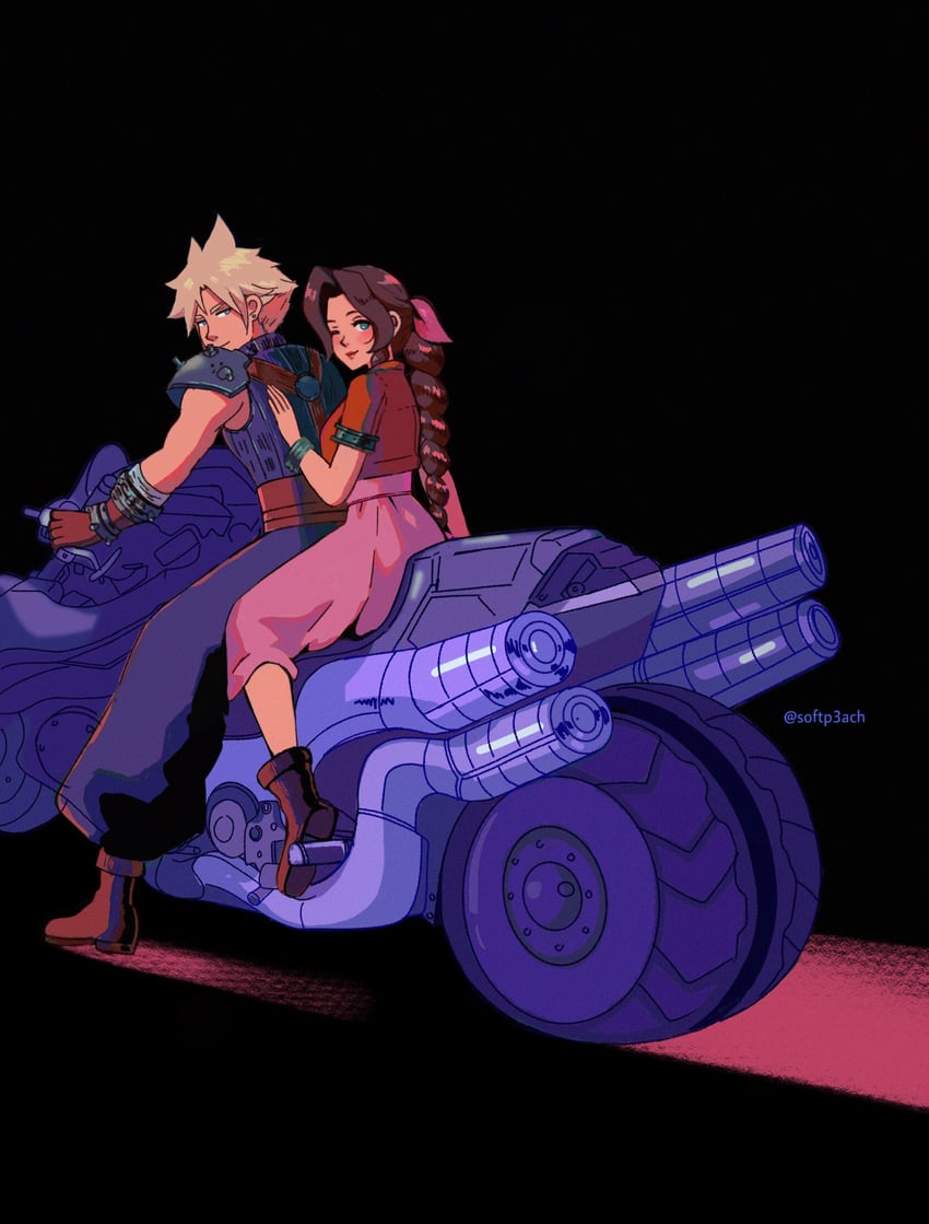 cloud strife and aerith gainsborough (final fantasy and 2 more) drawn by softp3ach