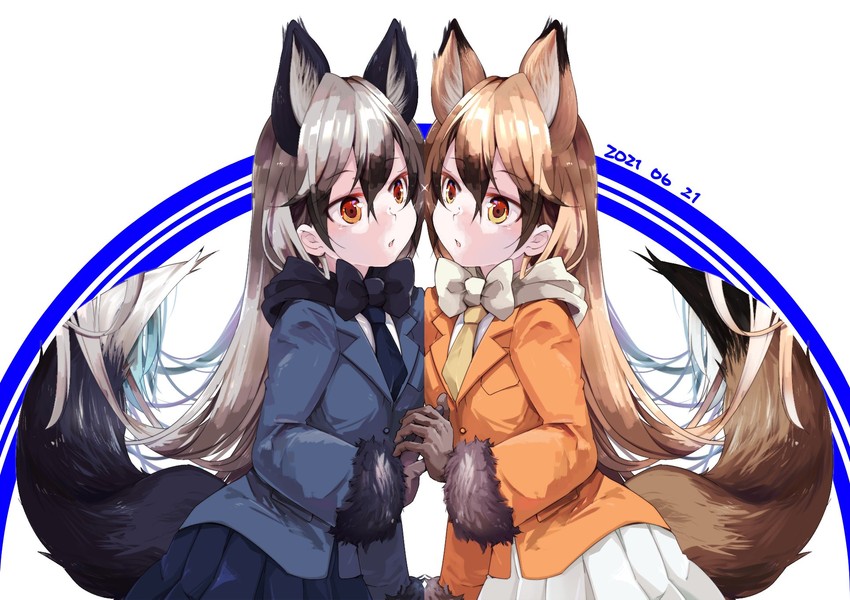 silver fox and ezo red fox (kemono friends) drawn by nanana_(nanana_iz)