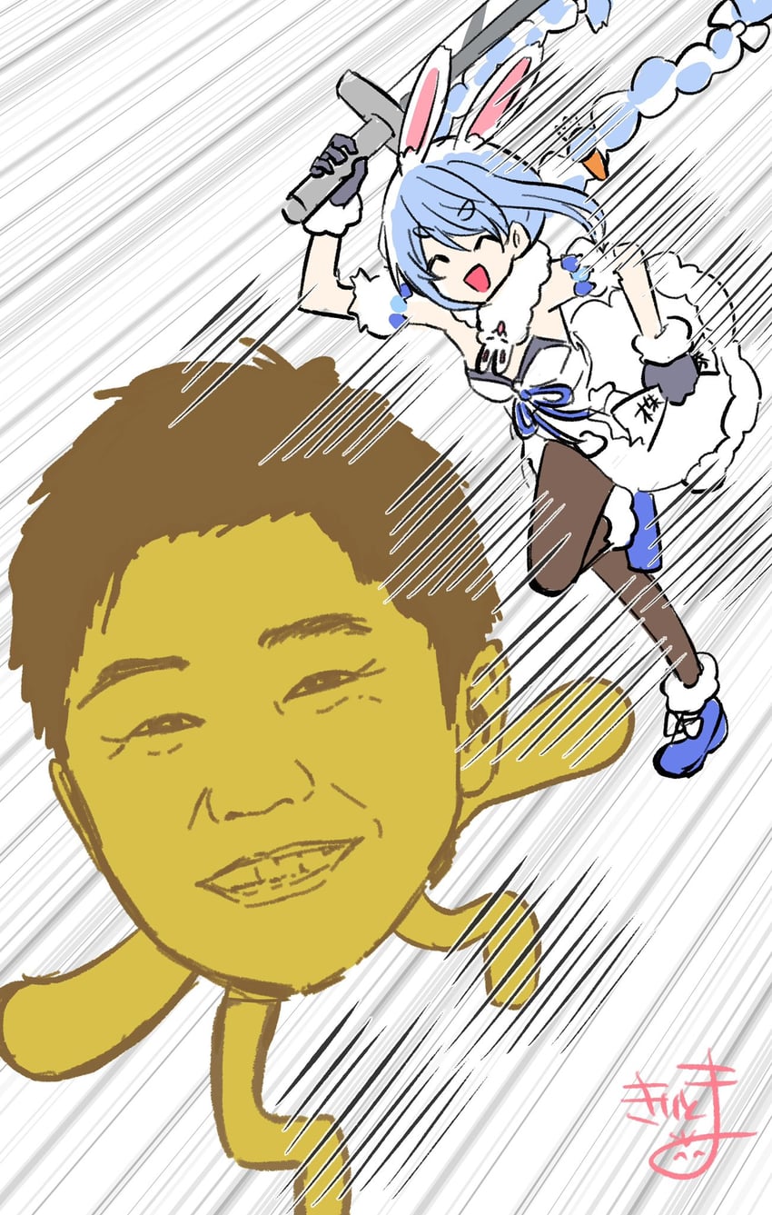 usada pekora, don-chan, and yagoo (monster hunter) drawn by kiritoma