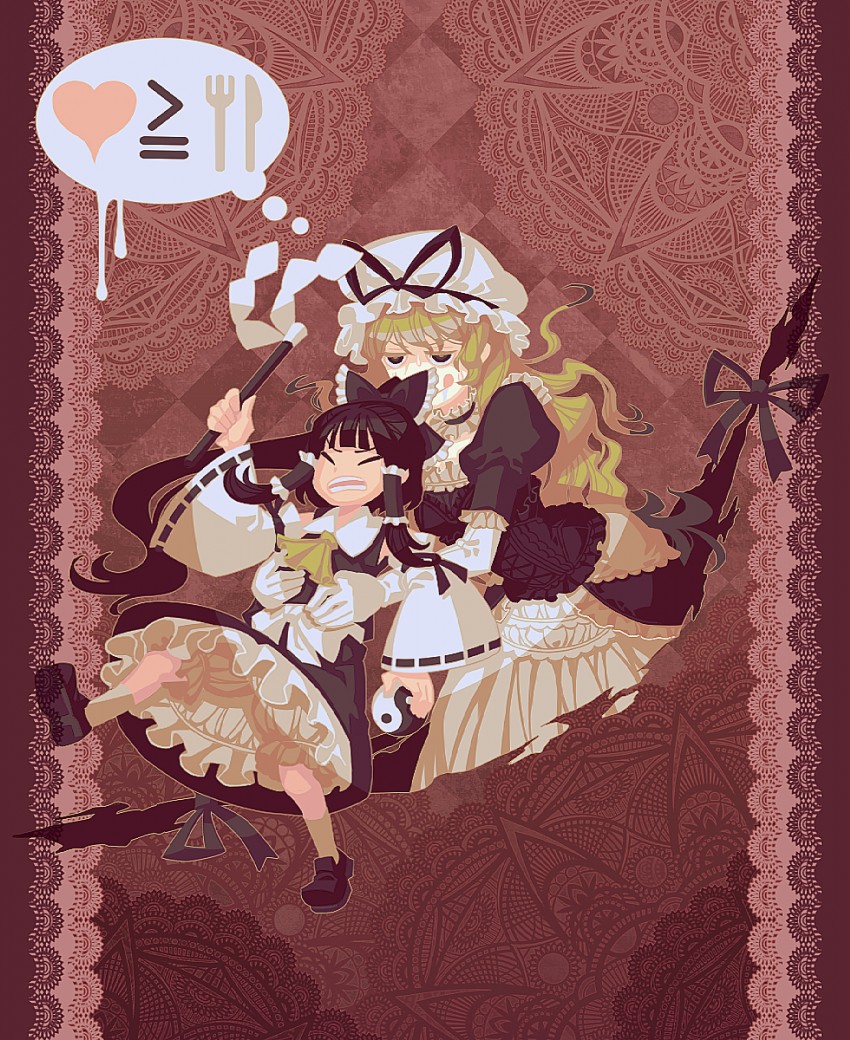hakurei reimu and yakumo yukari (touhou) drawn by zounose