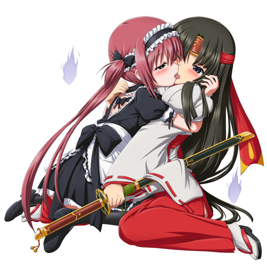 airi, tomoe, and musha miko tomoe (queen's blade) drawn by shirosame