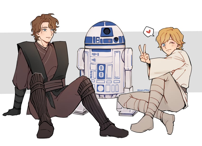 anakin skywalker, luke skywalker, and r2-d2 (star wars and 2 more) drawn by mxxnfish
