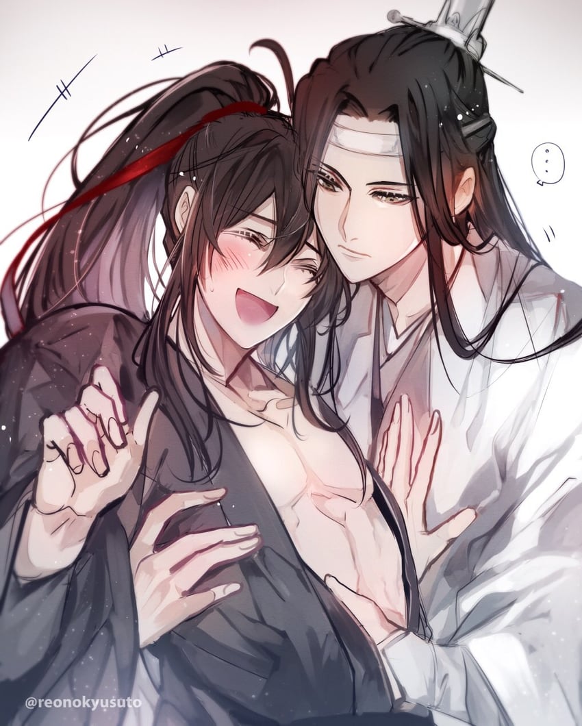 wei wuxian and lan wangji (modao zushi) drawn by rakkyhappy